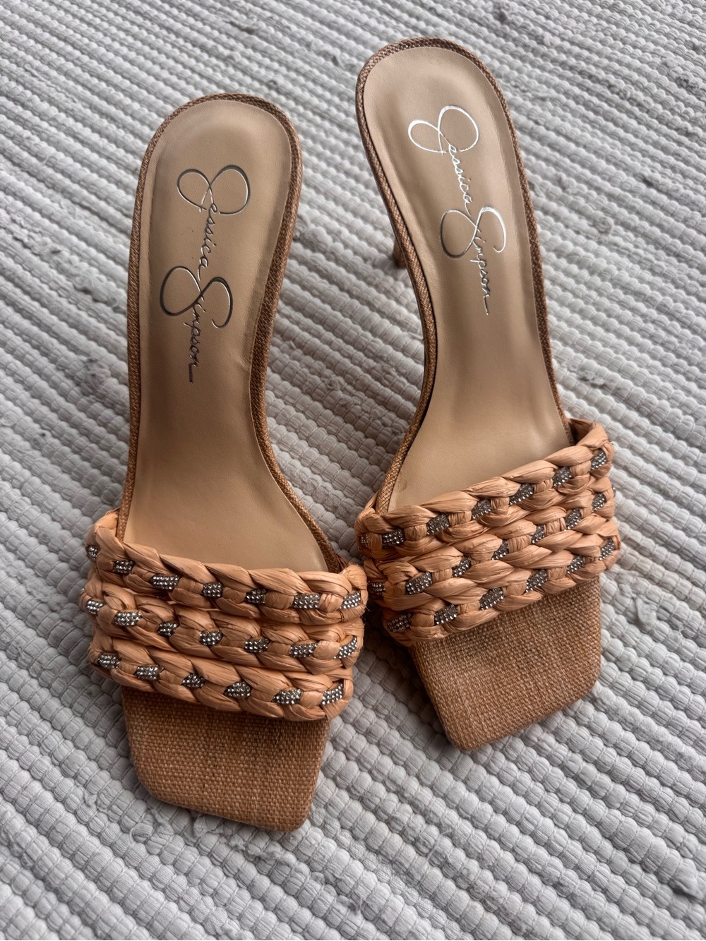 Jessica Simpson Raffia Rhinestone Mule Heels 9.5M - Picture 5 of 9